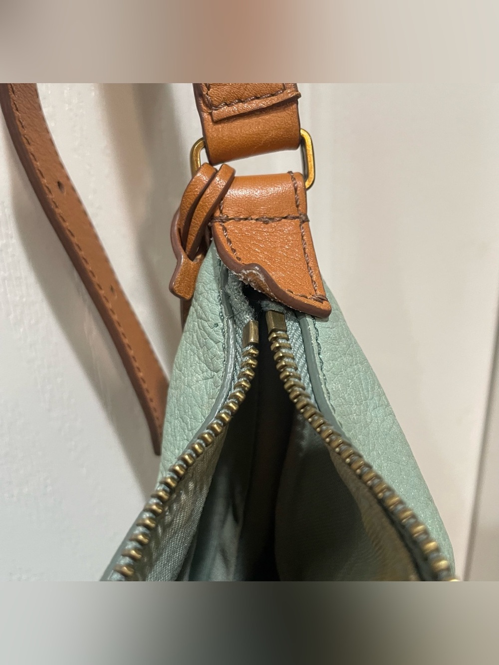 Fossil Leather Sea Green Mint Crossbody Shoulder Bag Boho Tahoe Indie Resortwear - Picture 15 of 16